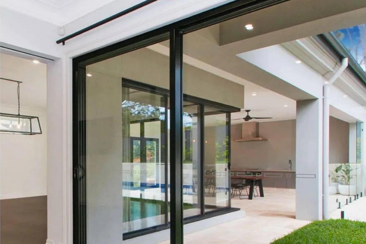 Large sliding door onto a courtyard